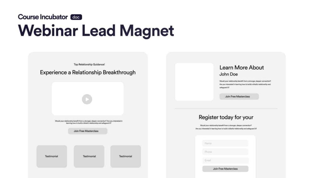 lead magnet page structure to sell more online course using webinar