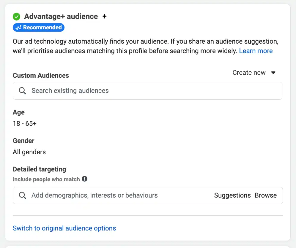 facebook ads advantage audience screenshot 1