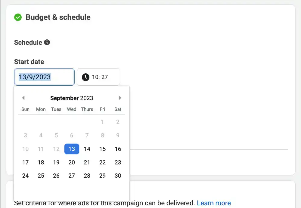 facebook ads budget and schedule screenshot